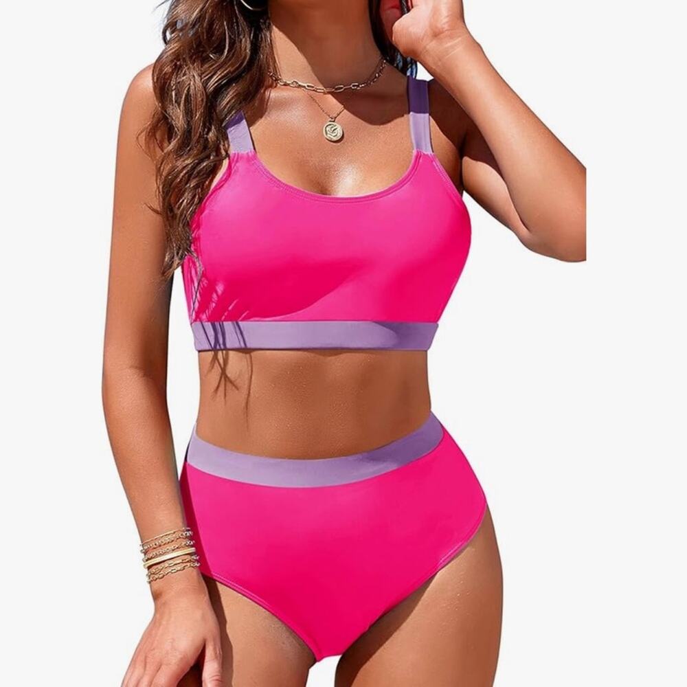 Adisputent Neon Pink and Purple Women's Swimwear Bikini- XL NWT